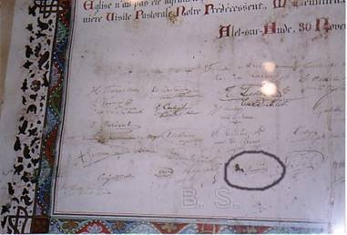 Signature de Brenger Saunire dans l'glise d'Alet