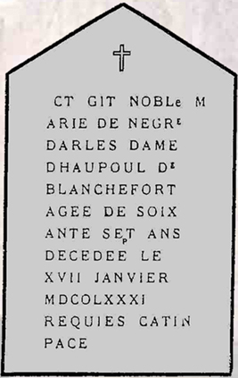 Rennes-le-Chteau, Stle de la tombe de Marie de Ngre d'Ables